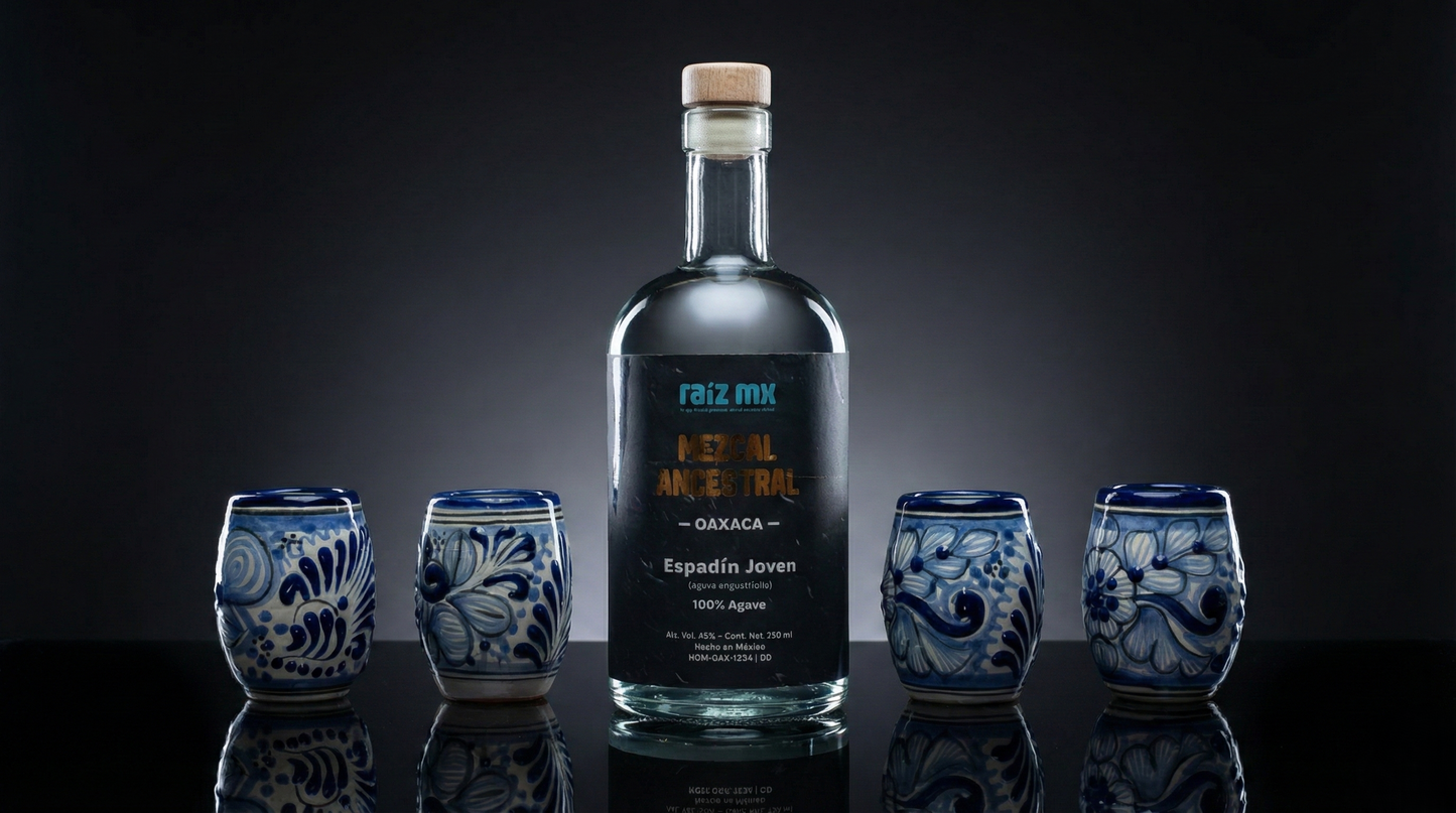 Ritual de Talavera: Mezcal Ancestral y 4 Caballitos de Talavera - Barril - Envío Incluido