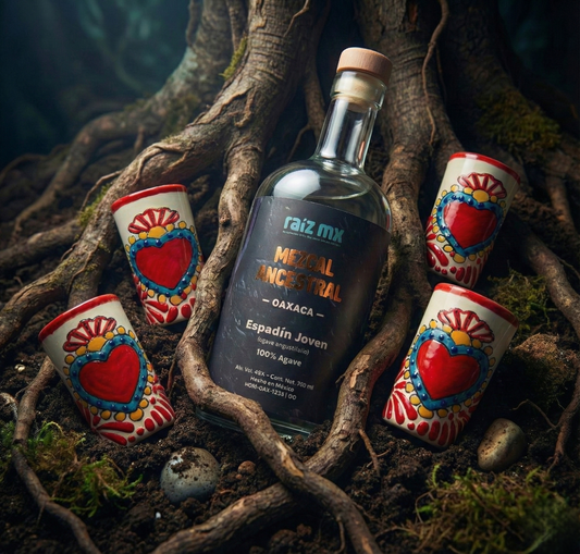 Ritual de Talavera: Mezcal Ancestral y 4 Caballitos de Talavera - Corazón Sagrado - Envío Incluido