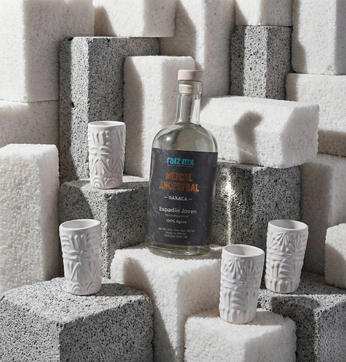 Ritual de Talavera: Mezcal Ancestral y 4 Caballitos de Talavera - Marfil - Envío Incluido