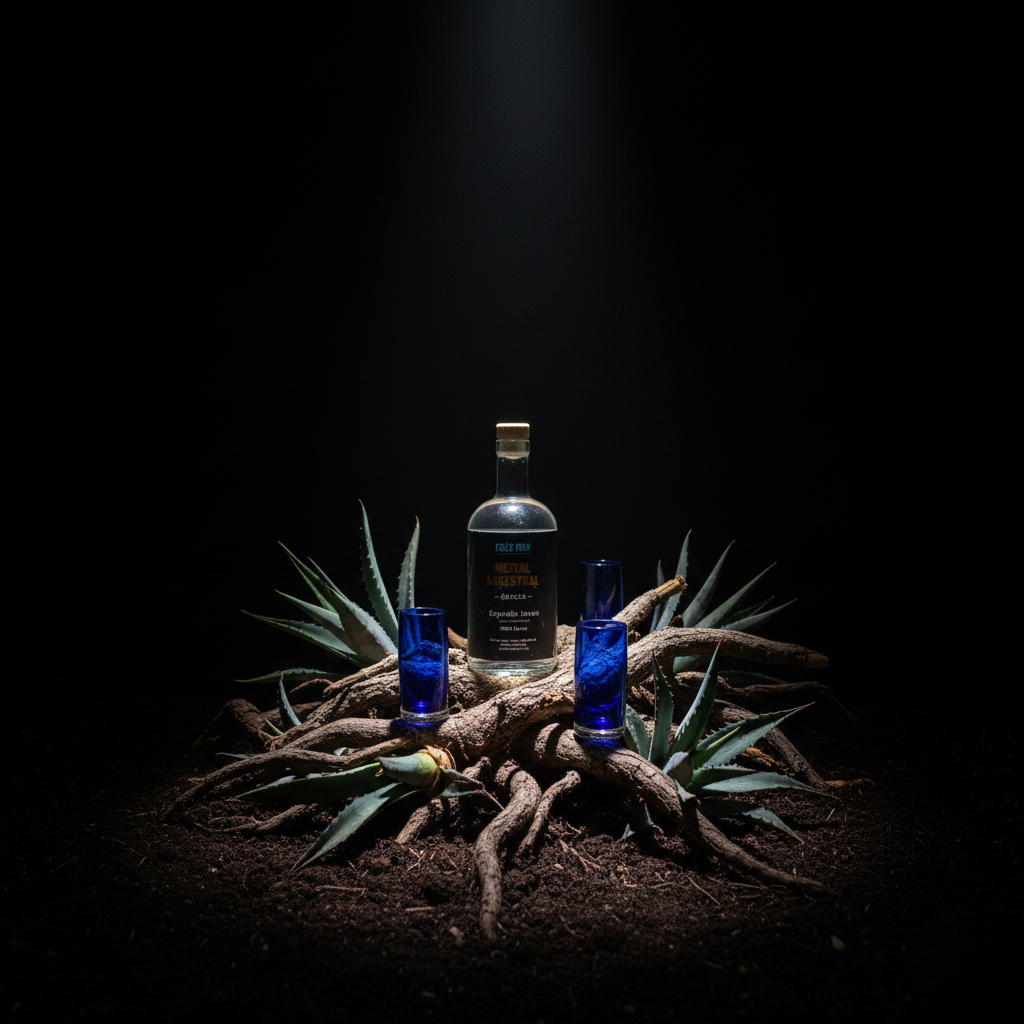 Ritual de Luz: Mezcal Ancestral y 4 Caballitos de Vidrio Soplado - Edición Azul Cobalto - Envío Incluido