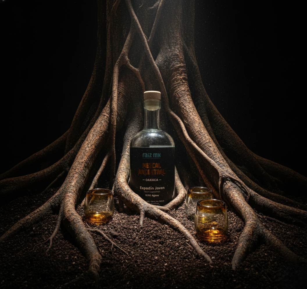 Ritual de Luz: Mezcal Ancestral y 4 Caballitos de Vidrio Soplado - Edición Ambar Solar - Envío Incluido