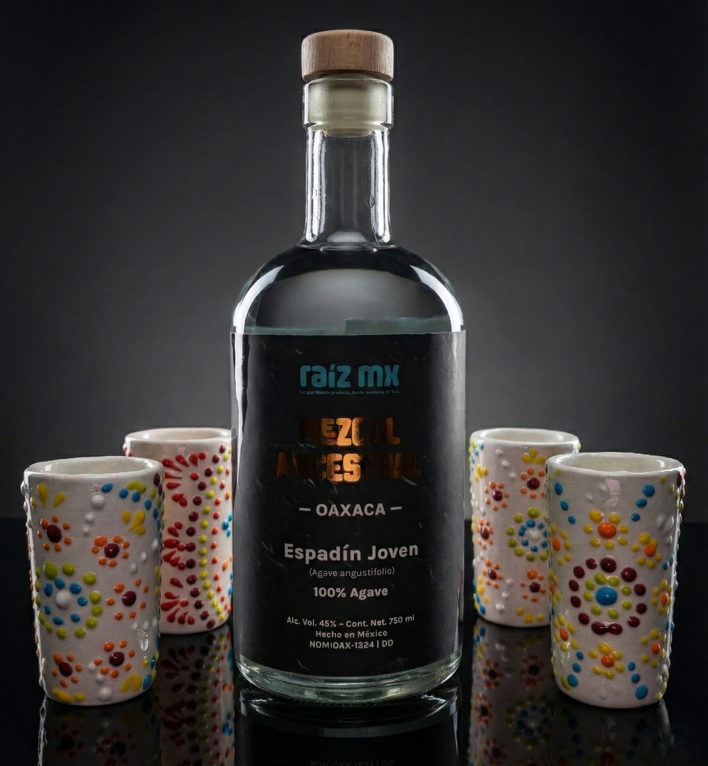 Ritual de Talavera: Mezcal Ancestral y 4 Caballitos de Talavera - Lluvia de color - Envío Incluido