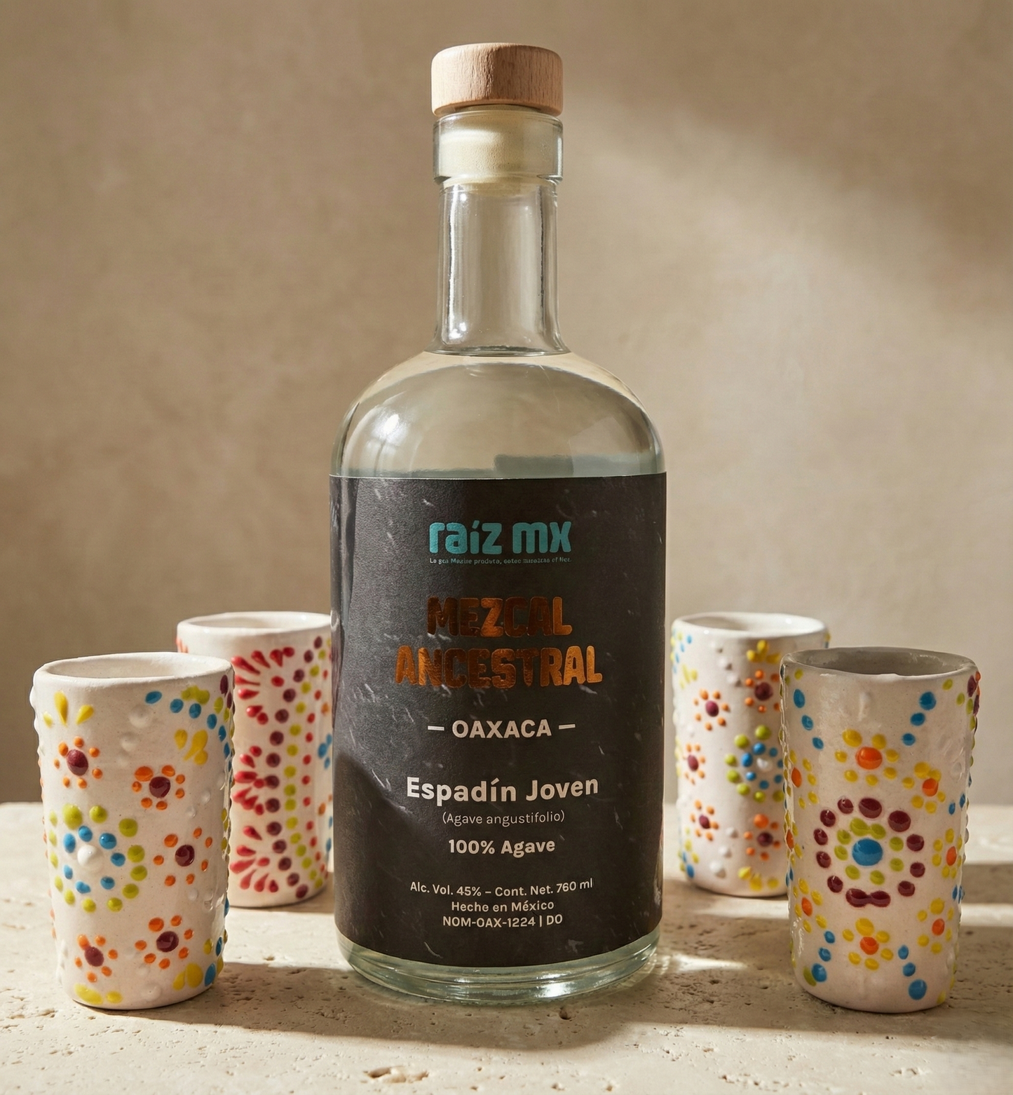 Ritual de Talavera: Mezcal Ancestral y 4 Caballitos de Talavera - Lluvia de color - Envío Incluido