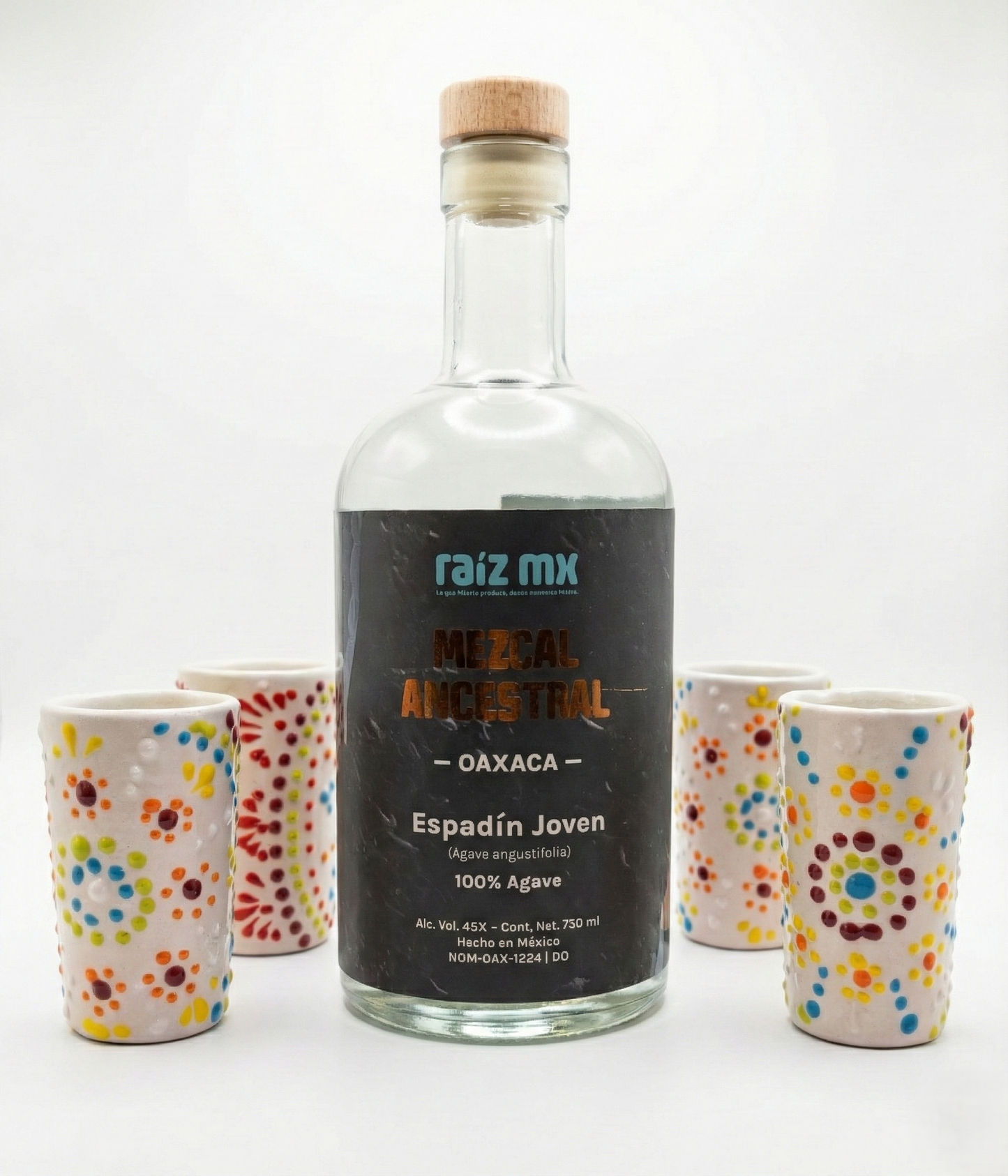 Ritual de Talavera: Mezcal Ancestral y 4 Caballitos de Talavera - Lluvia de color - Envío Incluido