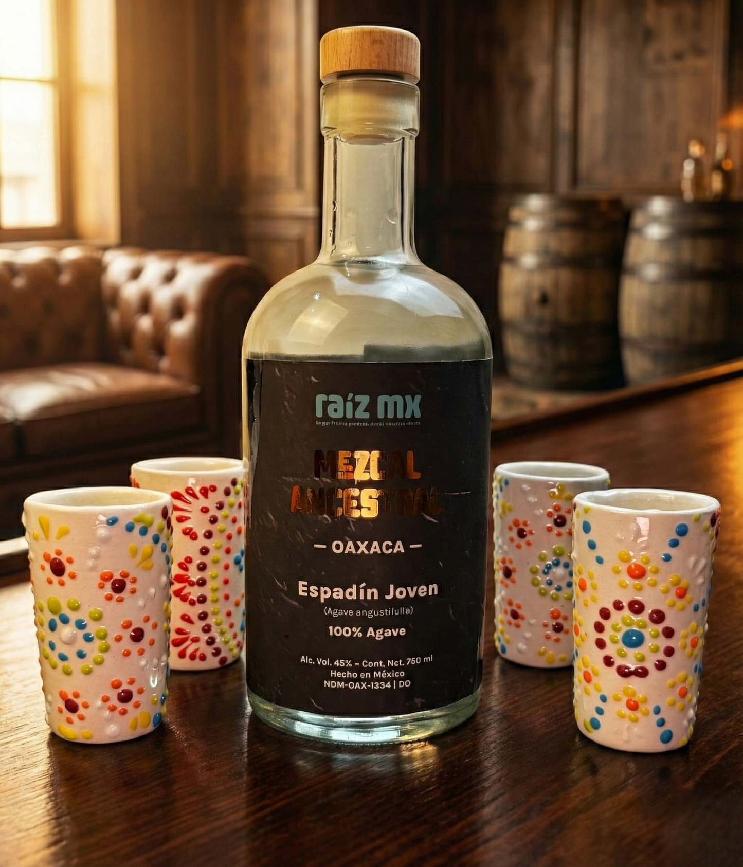 Ritual de Talavera: Mezcal Ancestral y 4 Caballitos de Talavera - Lluvia de color - Envío Incluido