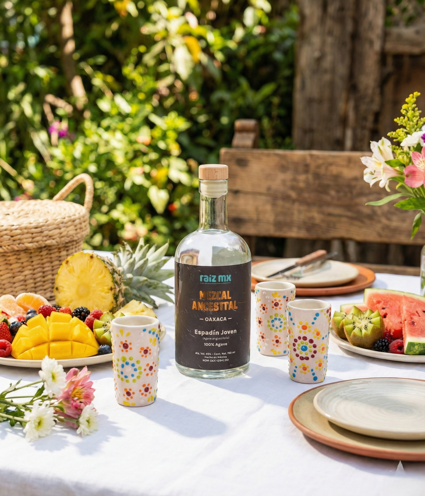 Ritual de Talavera: Mezcal Ancestral y 4 Caballitos de Talavera - Lluvia de color - Envío Incluido