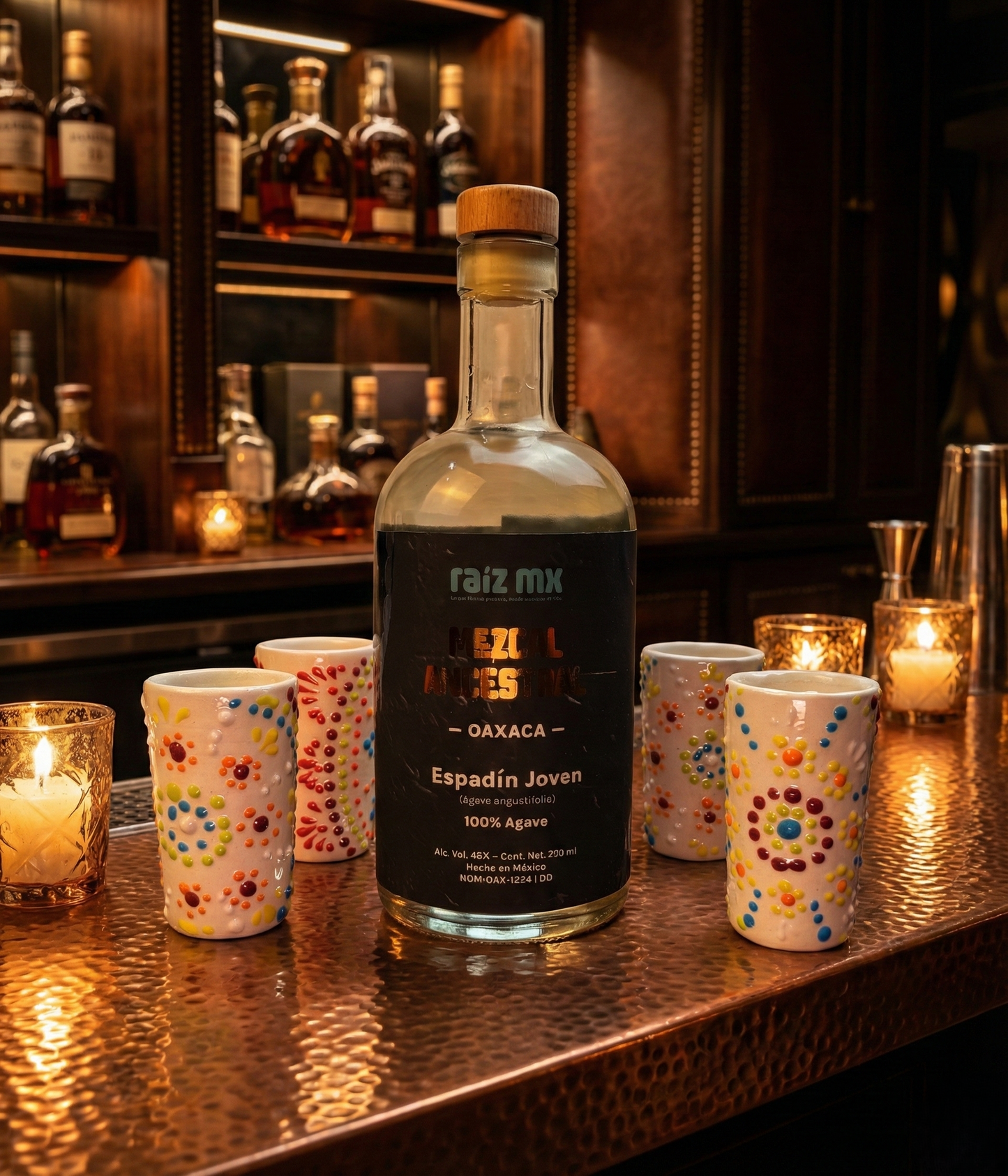 Ritual de Talavera: Mezcal Ancestral y 4 Caballitos de Talavera - Lluvia de color - Envío Incluido