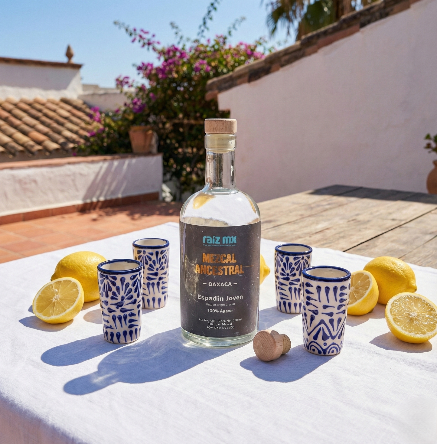 Ritual de Talavera: Mezcal Ancestral y 4 Caballitos de Talavera - Azul - Envío Incluido