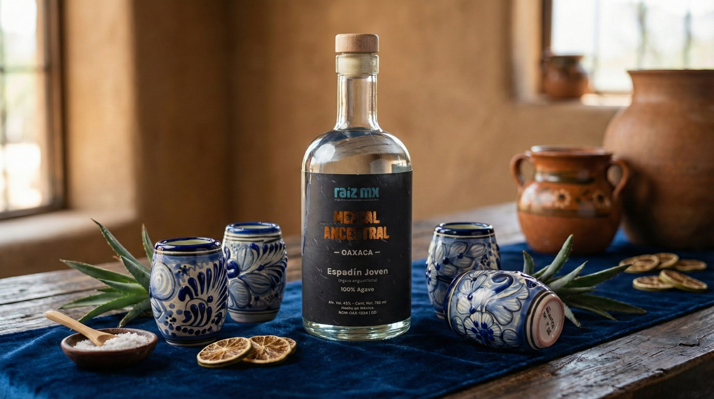 Ritual de Talavera: Mezcal Ancestral y 4 Caballitos de Talavera - Barril - Envío Incluido