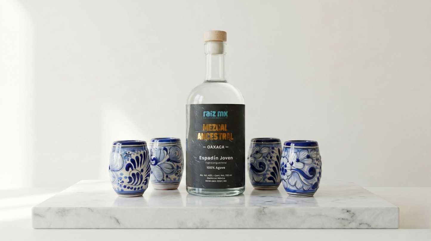 Ritual de Talavera: Mezcal Ancestral y 4 Caballitos de Talavera - Barril - Envío Incluido