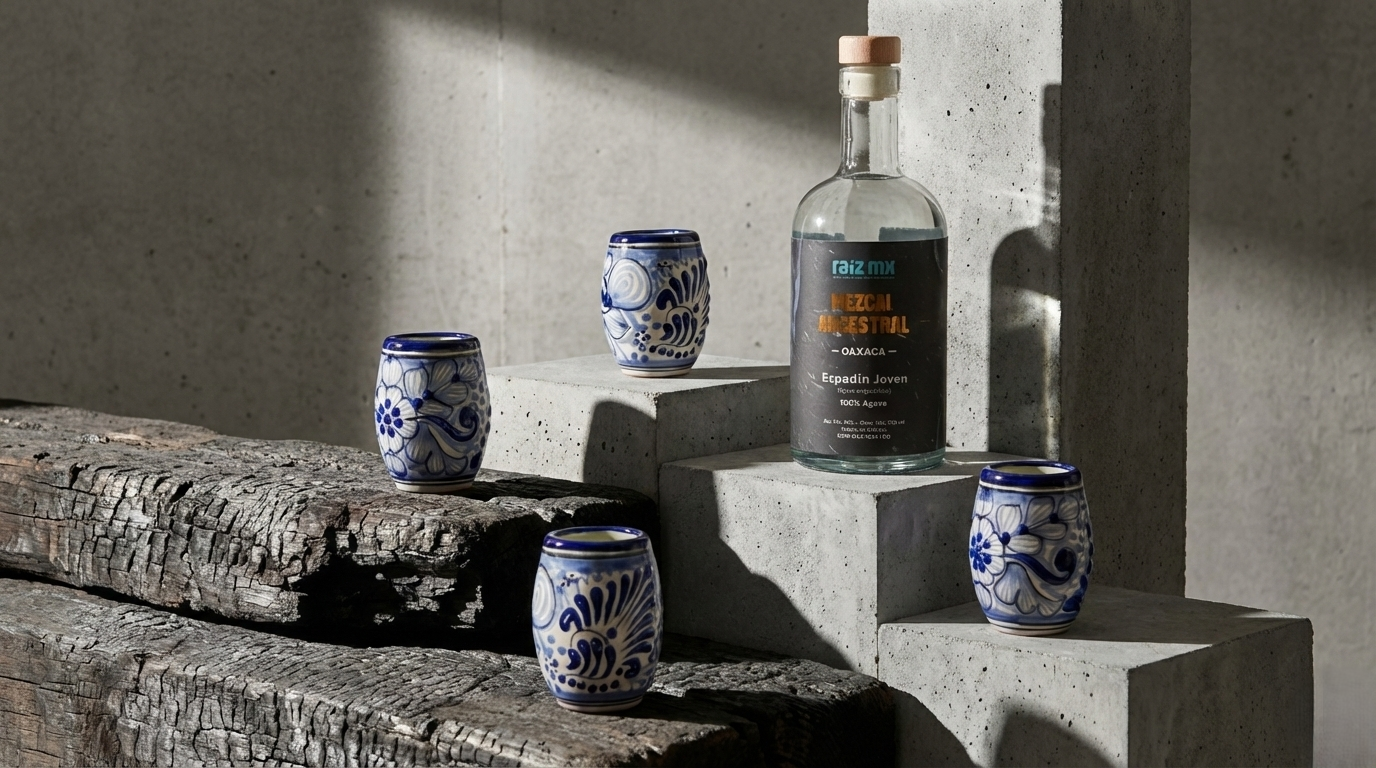 Ritual de Talavera: Mezcal Ancestral y 4 Caballitos de Talavera - Barril - Envío Incluido
