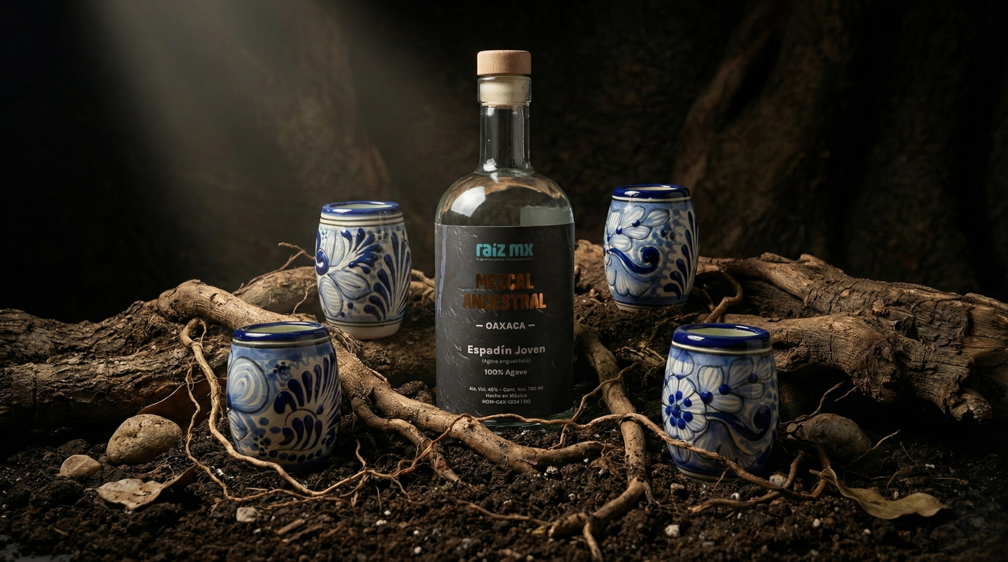 Ritual de Talavera: Mezcal Ancestral y 4 Caballitos de Talavera - Barril - Envío Incluido