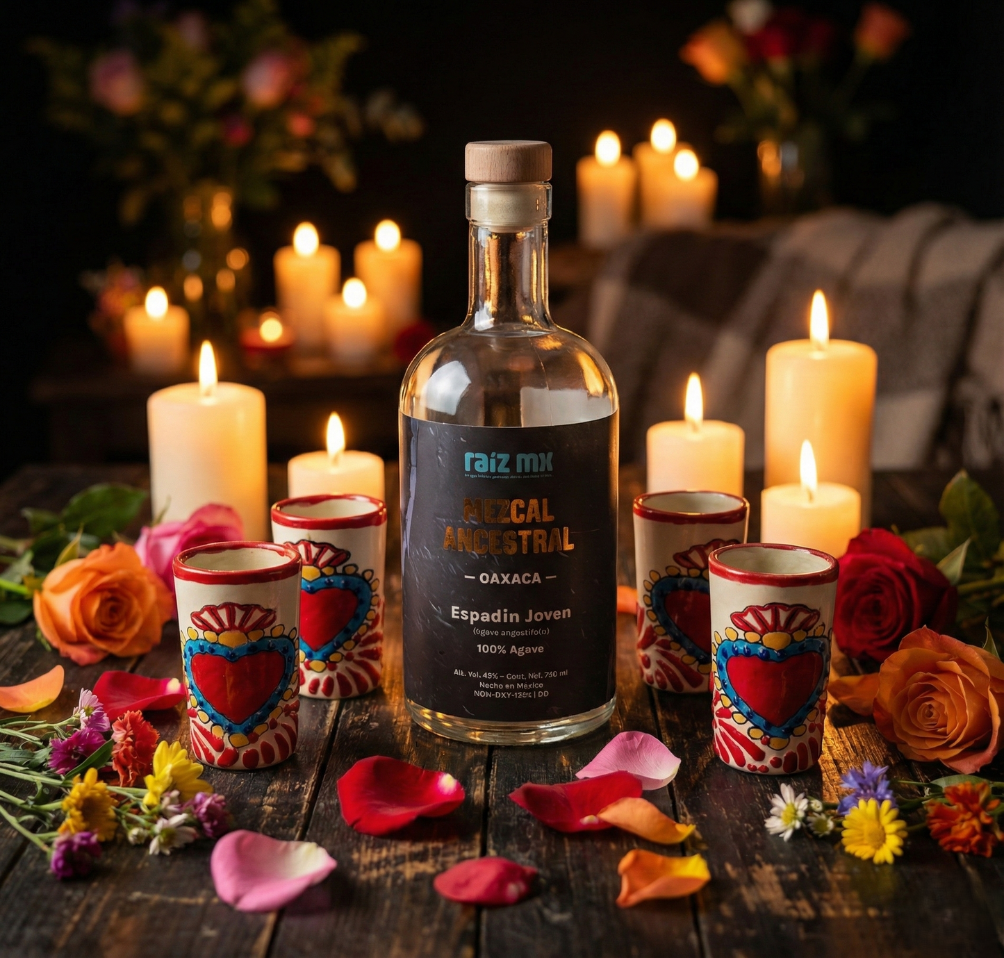 Ritual de Talavera: Mezcal Ancestral y 4 Caballitos de Talavera - Corazón Sagrado - Envío Incluido