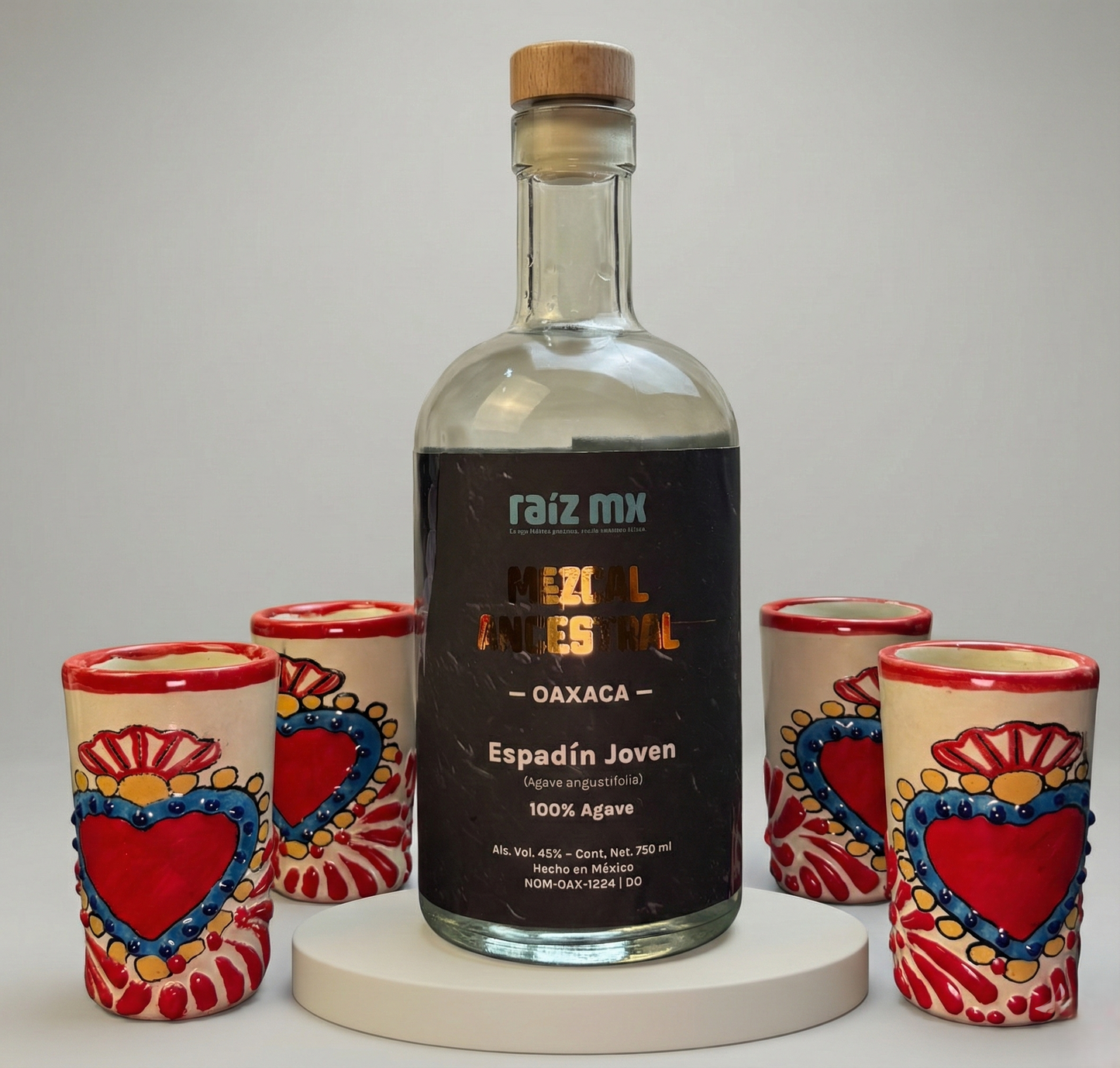 Ritual de Talavera: Mezcal Ancestral y 4 Caballitos de Talavera - Corazón Sagrado - Envío Incluido