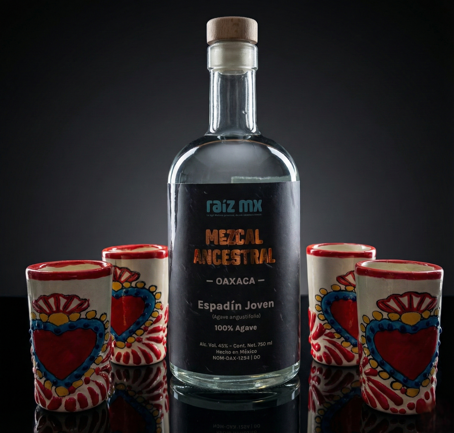 Ritual de Talavera: Mezcal Ancestral y 4 Caballitos de Talavera - Corazón Sagrado - Envío Incluido