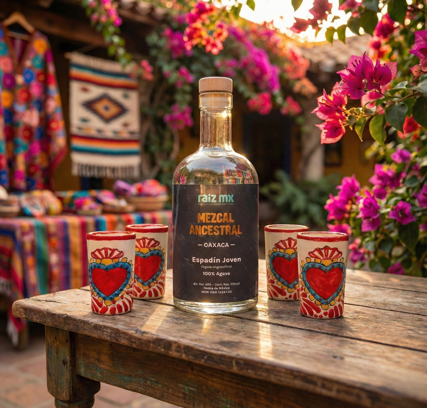 Ritual de Talavera: Mezcal Ancestral y 4 Caballitos de Talavera - Corazón Sagrado - Envío Incluido