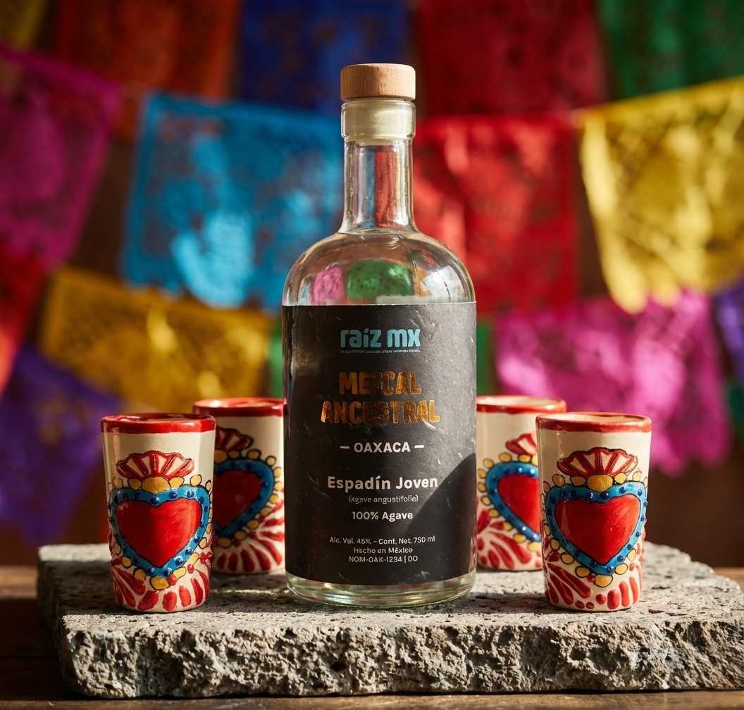 Ritual de Talavera: Mezcal Ancestral y 4 Caballitos de Talavera - Corazón Sagrado - Envío Incluido
