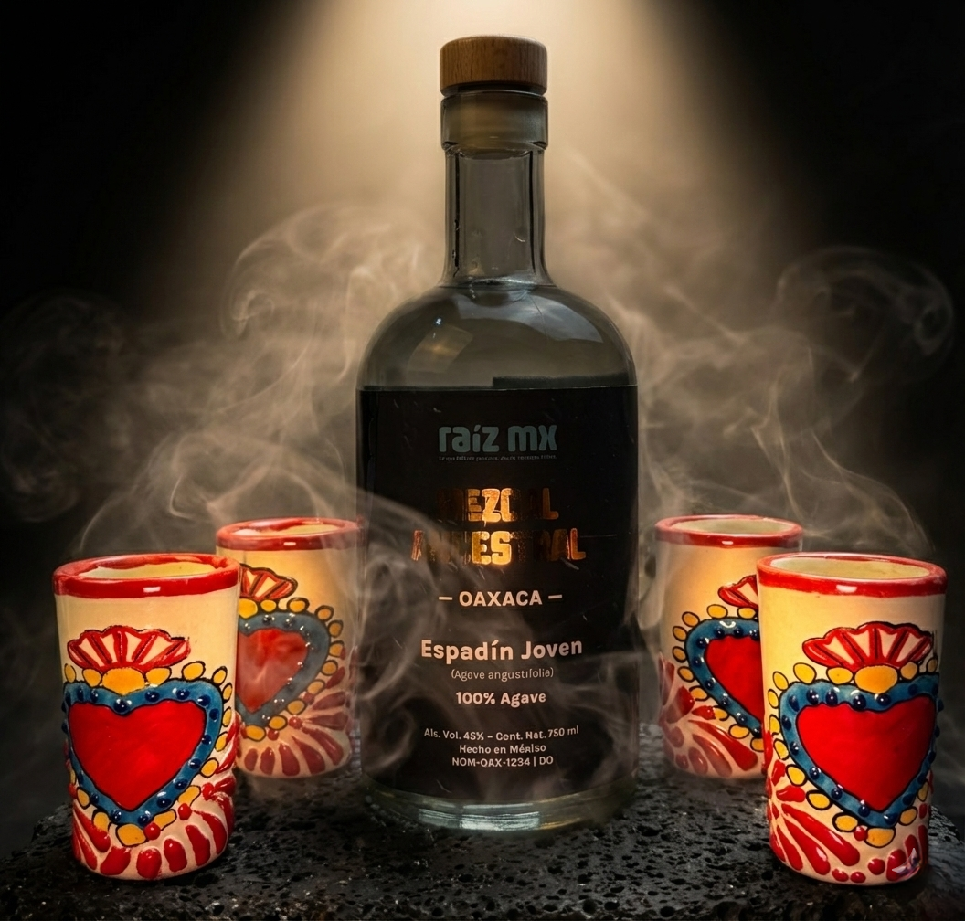 Ritual de Talavera: Mezcal Ancestral y 4 Caballitos de Talavera - Corazón Sagrado - Envío Incluido