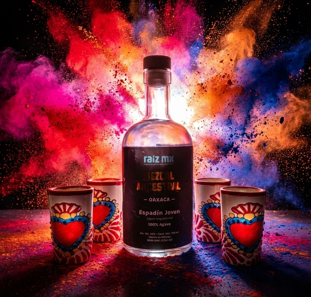 Ritual de Talavera: Mezcal Ancestral y 4 Caballitos de Talavera - Corazón Sagrado - Envío Incluido