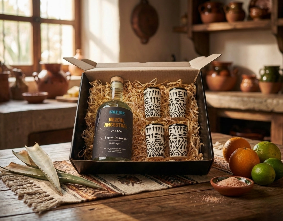 Ritual de Talavera: Mezcal Ancestral y 4 Caballitos de Talavera - Noche - Envío Incluido