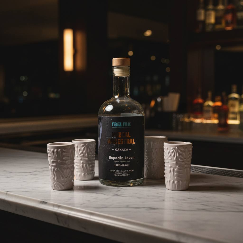 Ritual de Talavera: Mezcal Ancestral y 4 Caballitos de Talavera - Marfil - Envío Incluido