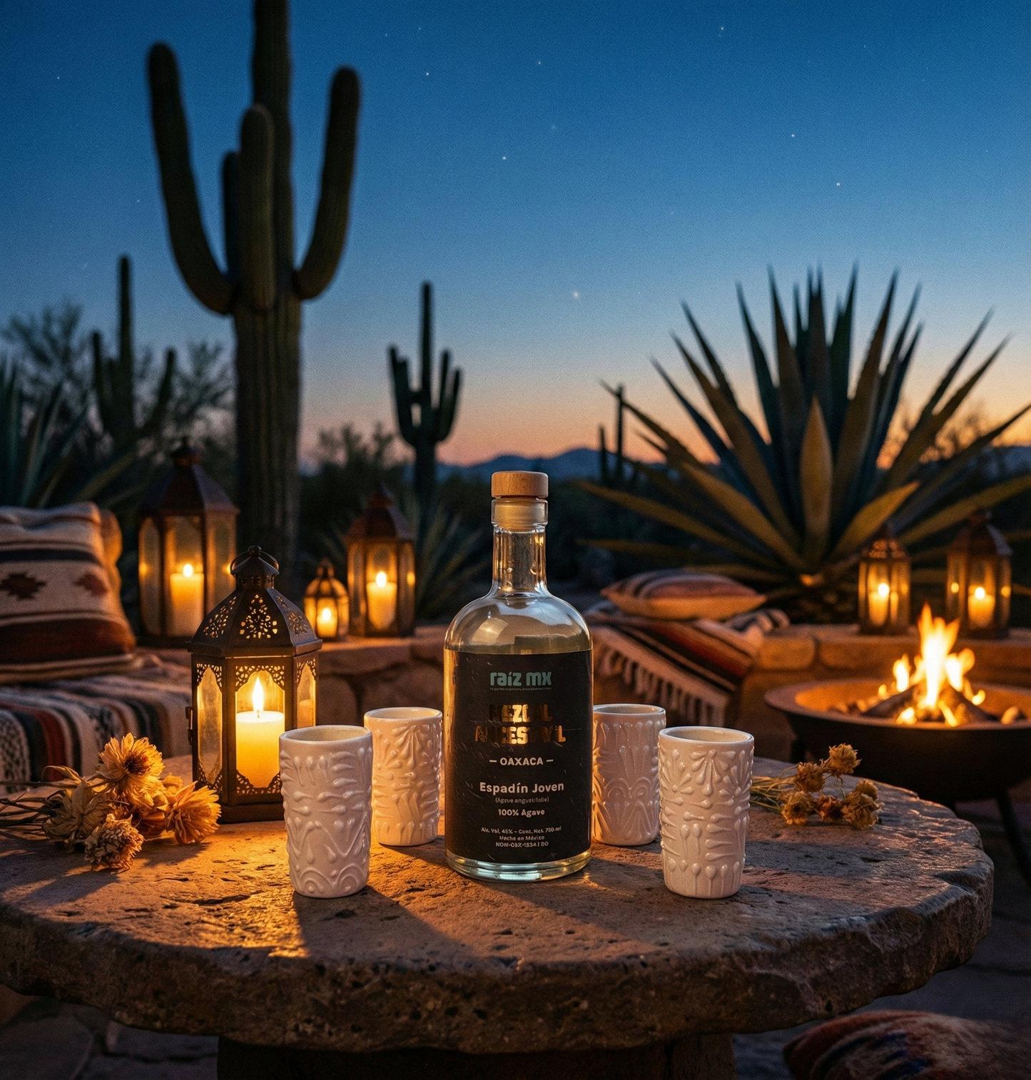 Ritual de Talavera: Mezcal Ancestral y 4 Caballitos de Talavera - Marfil - Envío Incluido