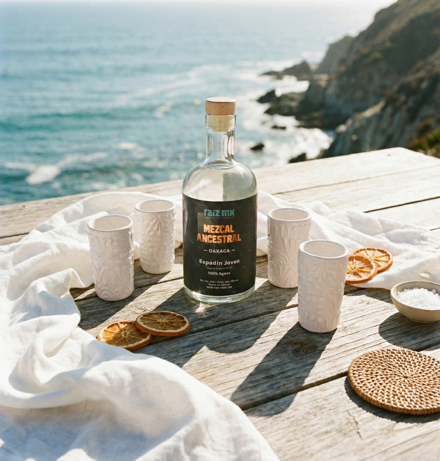 Ritual de Talavera: Mezcal Ancestral y 4 Caballitos de Talavera - Marfil - Envío Incluido