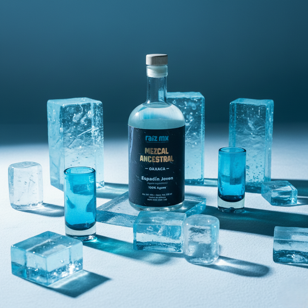 Ritual de Luz: Mezcal Ancestral y 4 Caballitos de Vidrio Soplado - Edición Azul Agave - Envío Incluido