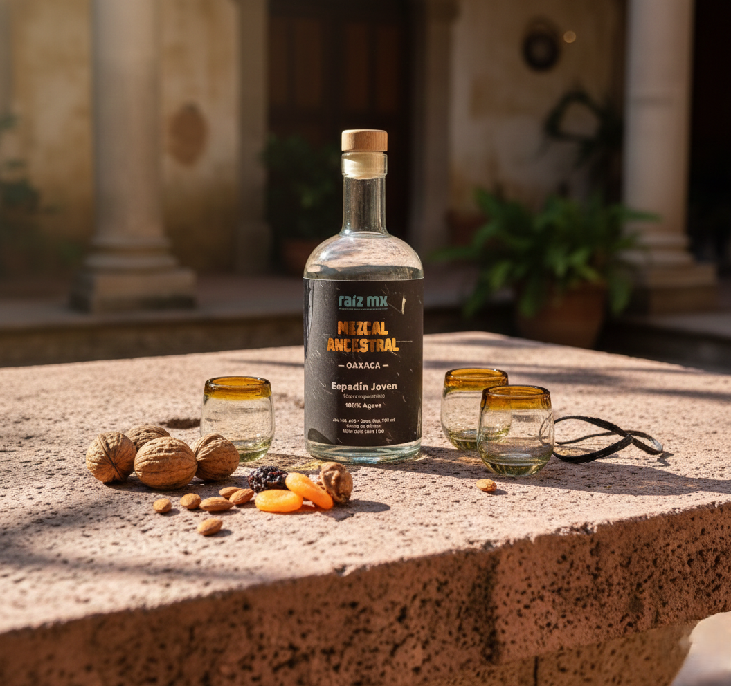 Ritual de Luz: Mezcal Ancestral y 4 Caballitos de Vidrio Soplado - Edición Ambar Solar - Envío Incluido
