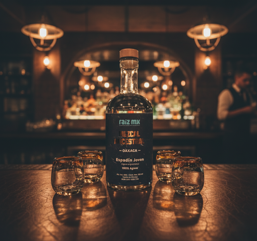 Ritual de Luz: Mezcal Ancestral y 4 Caballitos de Vidrio Soplado - Edición Ambar Solar - Envío Incluido
