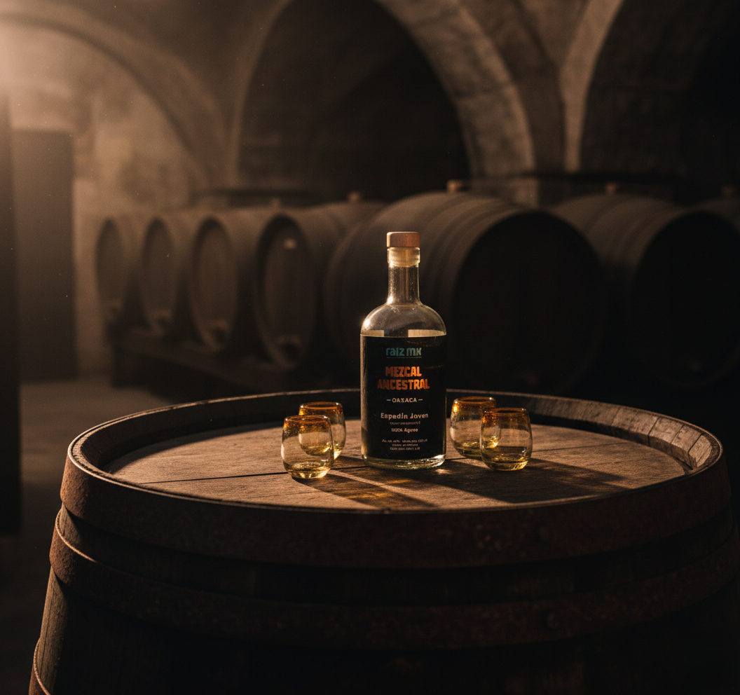Ritual de Luz: Mezcal Ancestral y 4 Caballitos de Vidrio Soplado - Edición Ambar Solar - Envío Incluido