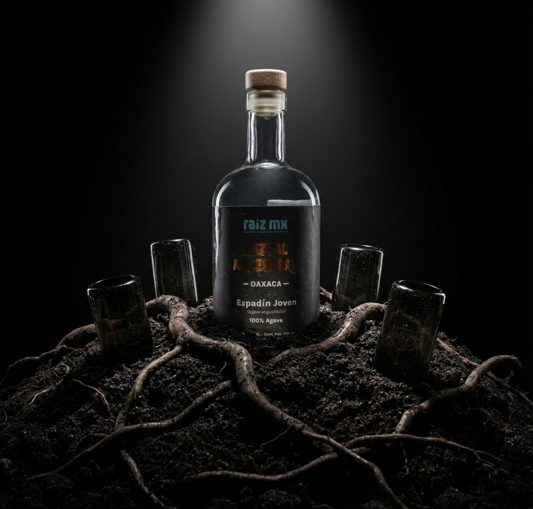 Ritual de Luz: Mezcal Ancestral y 4 Caballitos de Vidrio Soplado - Edición Humo Volcánico - Envío Incluido