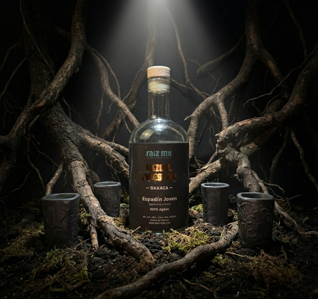 Ritual de Barro Artesanal: Mezcal Ancestral y 4 Caballitos Cuadrados Decorados a Mano - Envío Incluido