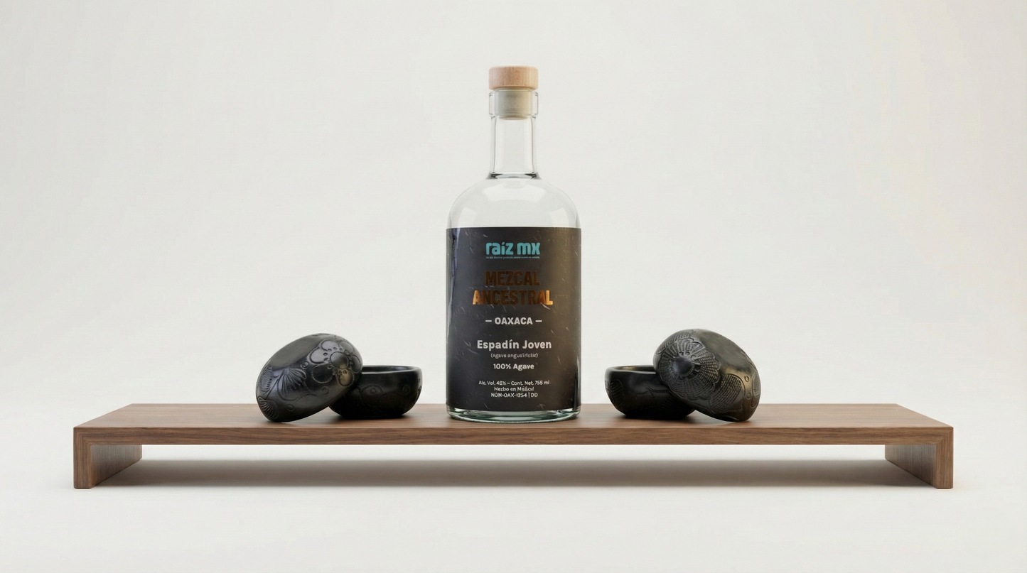 Ritual de Barro Artesanal: Mezcal Ancestral y 4 Jícaras Mezcaleras Decorados a Mano - Envío Incluido