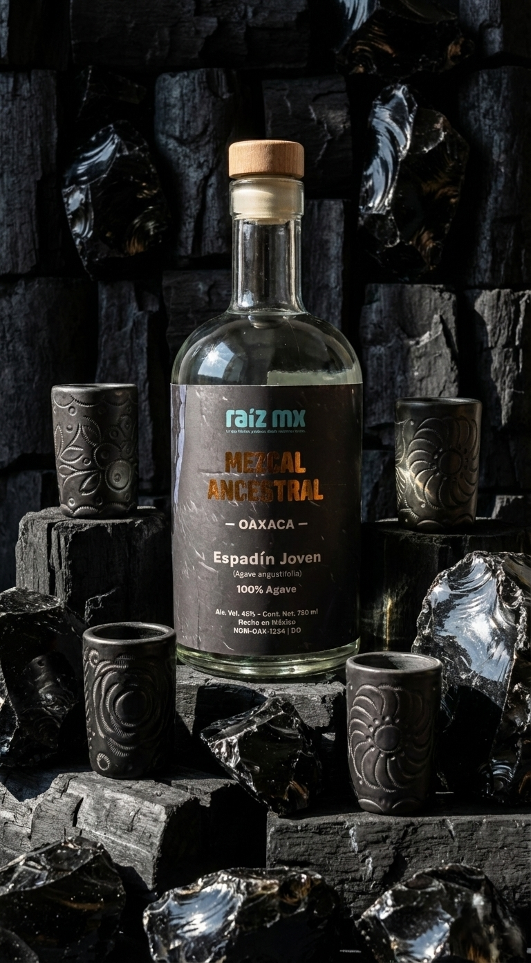 Ritual de Barro Artesanal: Mezcal Ancestral y 4 Caballitos Redondos Decorados a Mano - Envío Incluido