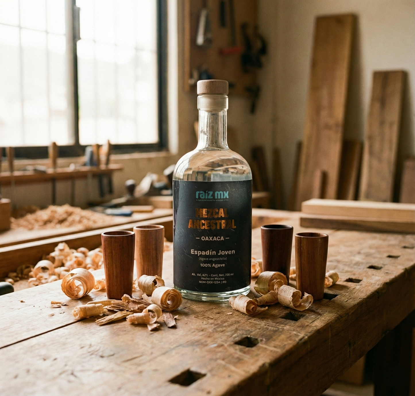 Ritual de Luz: Mezcal Ancestral y 4 Caballitos de Madera- Envío Incluido