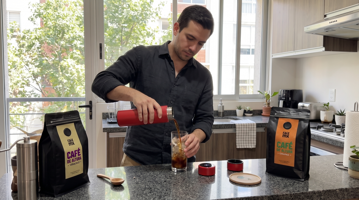 Dúo de café Veracruz y Chiapas con termo digital rojo